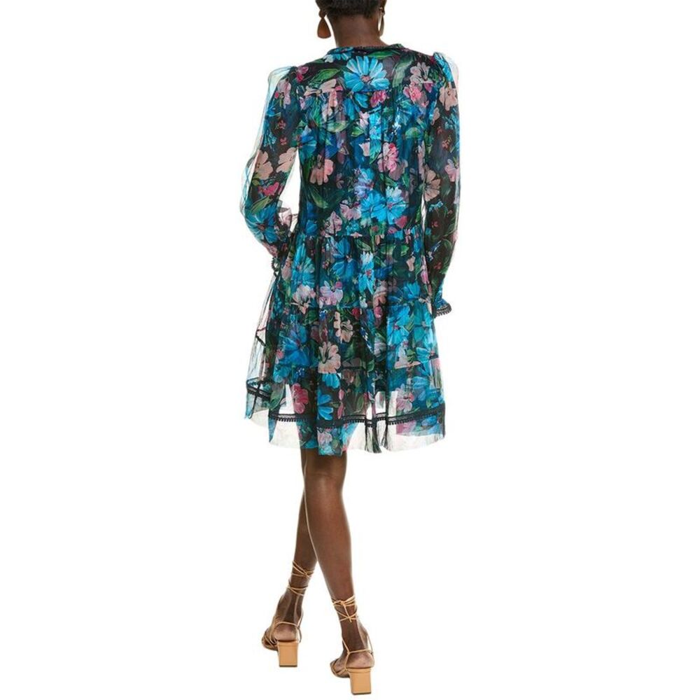 Johnny Was Womens Maryah Tiered Silk Mini Dress, Blue - Picture 2 of 3